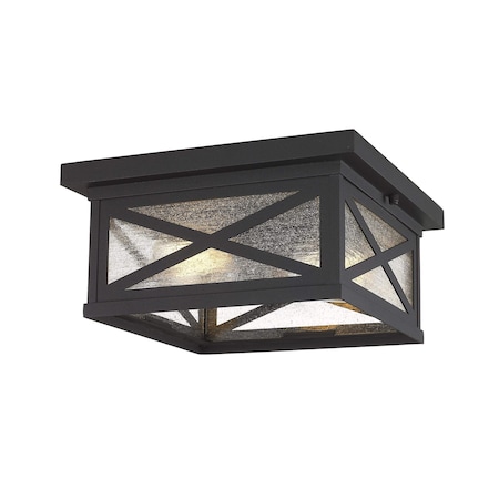 Z-Lite Brookside 2 Light Outdoor Flush Ceiling Mount Fixture, Black And Clear Seedy 583F-BK